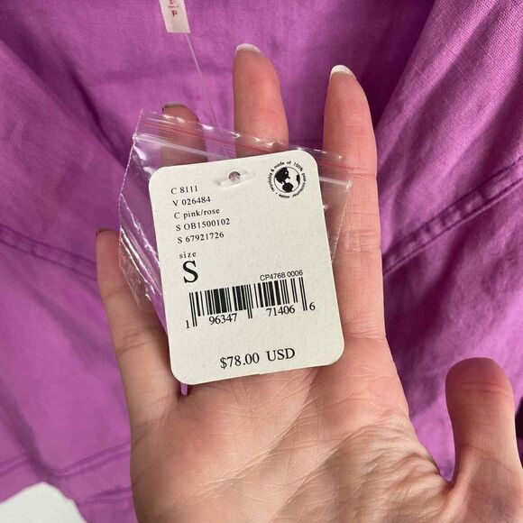 NWT Free People Honey Dew Crop Top Button Down Linen Blend Purple Size S ($78) - Picture 7 of 10